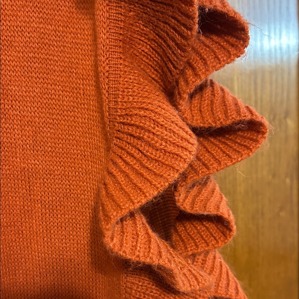 Ruffled flouncy burnt pumpkin  Orange sweater  Knit wrap around Scarf shawl - Picture 2 of 4
